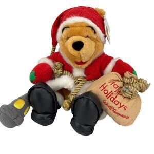 Disney World Winnie Pooh Bear Plush Santa Claus Lantern Happy Holidays Bag 13"